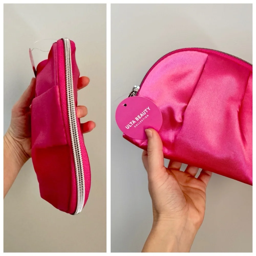 COSMETIC BUNDLE: Ulta Beauty Zip-Around Hot Pink Travel Bag & Make-Up Samples